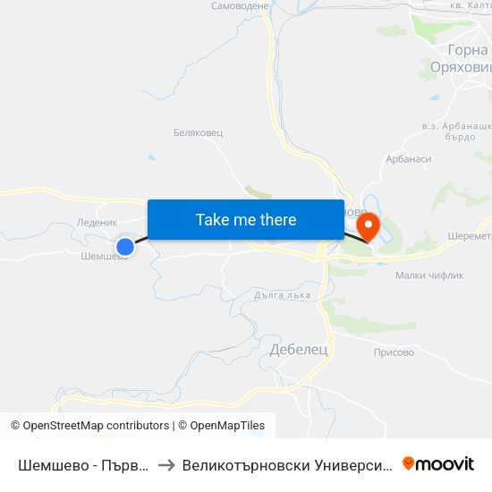 Шемшево - Първа / Shemshevo - First to Великотърновски Университет ""Св. Св. Кирил И Методий"" map