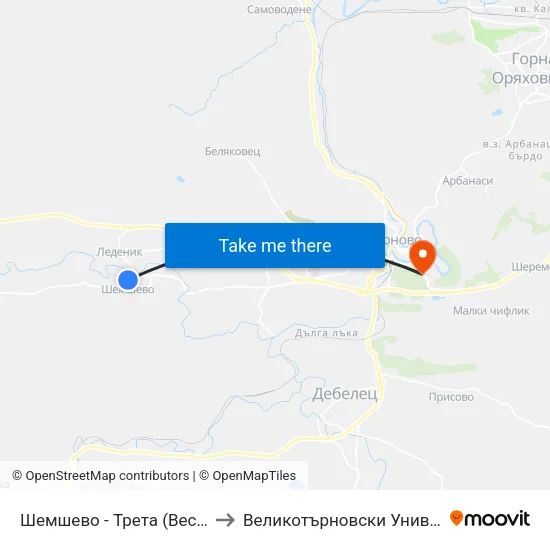 Шемшево - Трета (Веселата Спирка) / Shemshevo - Third to Великотърновски Университет ""Св. Св. Кирил И Методий"" map