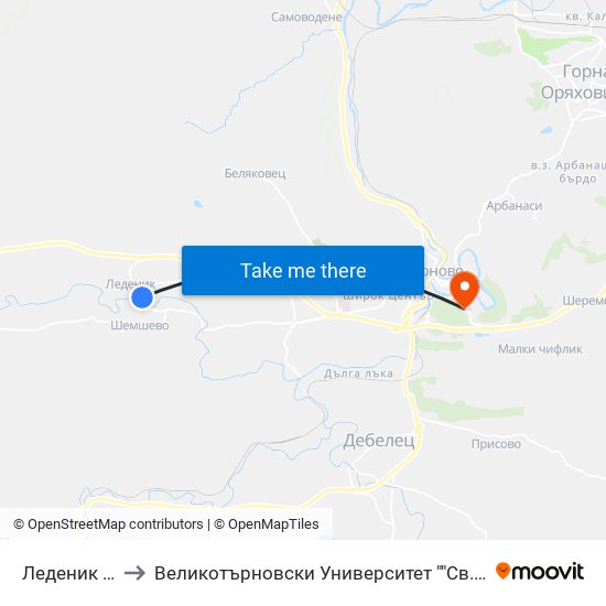 Леденик - Първа to Великотърновски Университет ""Св. Св. Кирил И Методий"" map