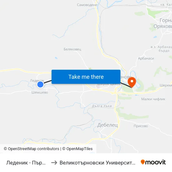 Леденик - Първа / Ledenik - First to Великотърновски Университет ""Св. Св. Кирил И Методий"" map