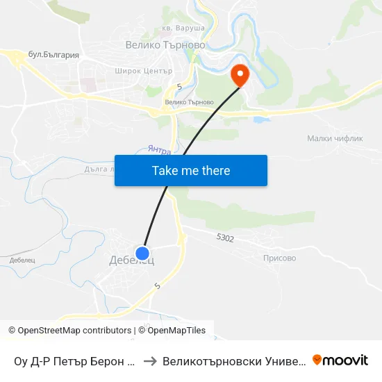 Оу Д-Р Петър Берон / Dr. Petar Beron Primary School to Великотърновски Университет ""Св. Св. Кирил И Методий"" map