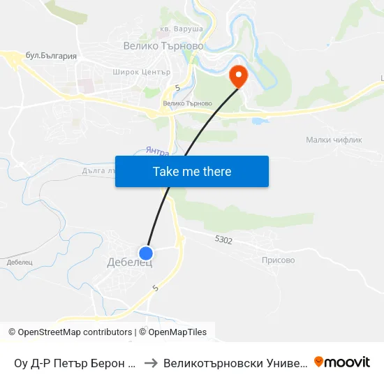 Оу Д-Р Петър Берон / Dr. Petar Beron Primary School to Великотърновски Университет ""Св. Св. Кирил И Методий"" map
