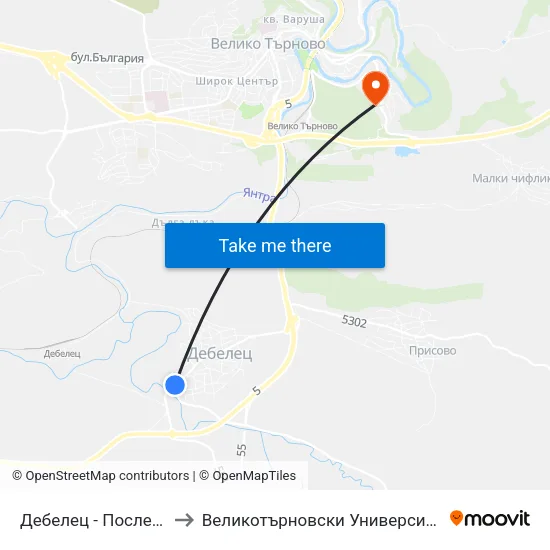 Дебелец - Последна / Debelets - Last to Великотърновски Университет ""Св. Св. Кирил И Методий"" map