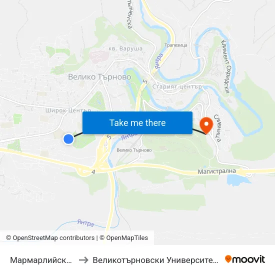 Мармарлийска / Marmarliyska to Великотърновски Университет ""Св. Св. Кирил И Методий"" map