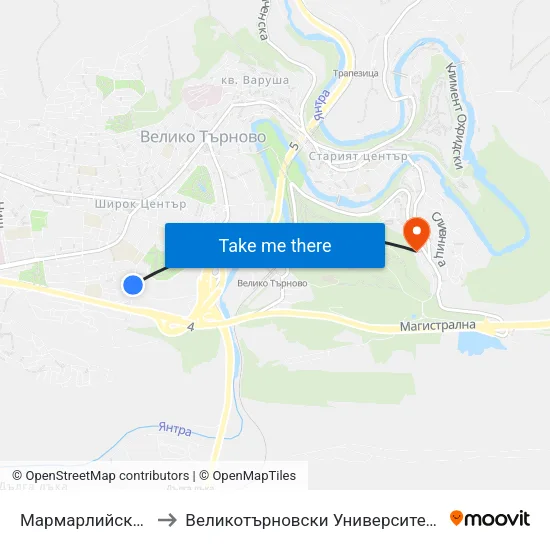 Мармарлийска / Marmarliyska to Великотърновски Университет ""Св. Св. Кирил И Методий"" map
