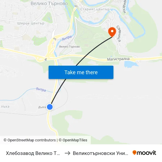 Хлебозавод Велико Търново / Veliko Tarnovo Bread Factory to Великотърновски Университет ""Св. Св. Кирил И Методий"" map