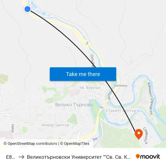 E85/5 to Великотърновски Университет ""Св. Св. Кирил И Методий"" map