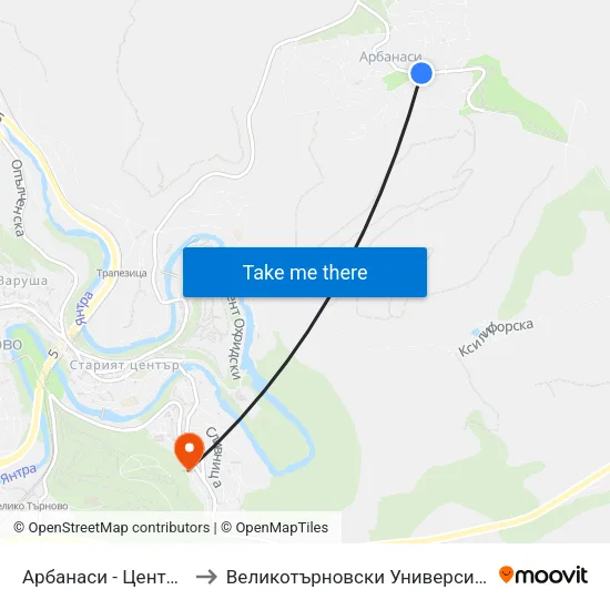 Арбанаси - Център / Arbanasi - Centre to Великотърновски Университет ""Св. Св. Кирил И Методий"" map