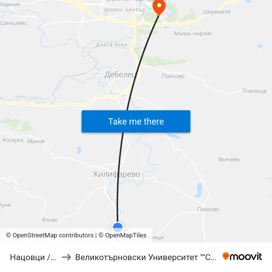 Нацовци / Natsovtsi to Великотърновски Университет ""Св. Св. Кирил И Методий"" map