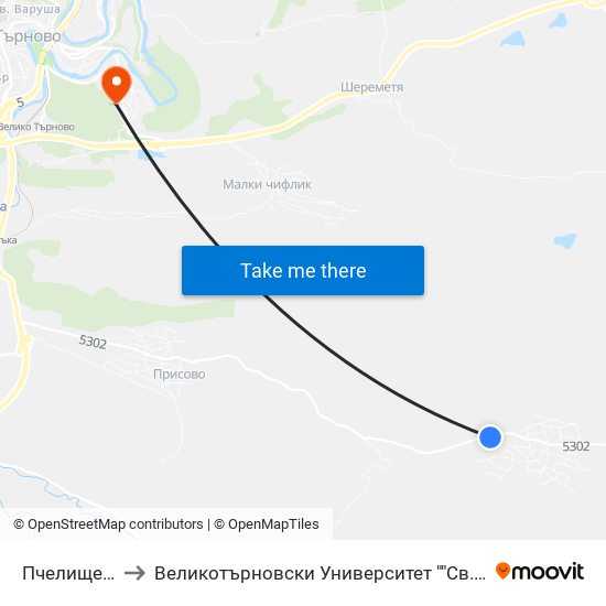 Пчелище - Втора to Великотърновски Университет ""Св. Св. Кирил И Методий"" map