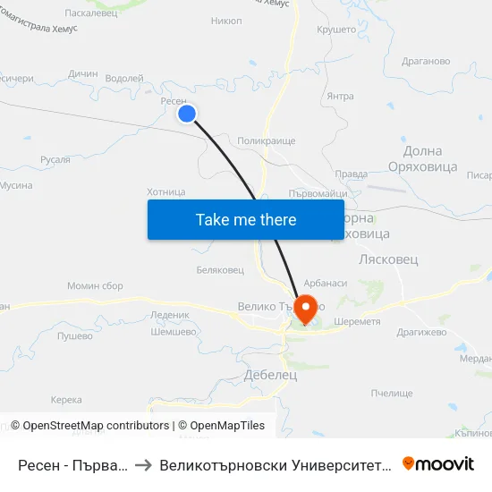 Ресен - Първа / Resen - First to Великотърновски Университет ""Св. Св. Кирил И Методий"" map