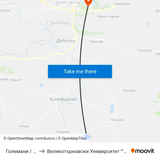 Големани / Golemanite to Великотърновски Университет ""Св. Св. Кирил И Методий"" map