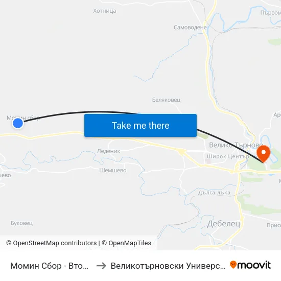 Момин Сбор - Втора / Momin Sbor - Second to Великотърновски Университет ""Св. Св. Кирил И Методий"" map