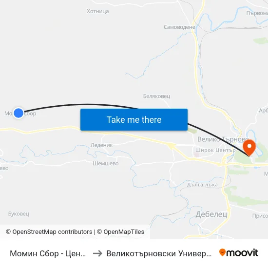 Момин Сбор - Център / Momin Sbor - Centre to Великотърновски Университет ""Св. Св. Кирил И Методий"" map