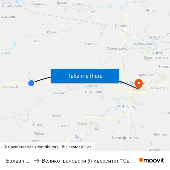 Балван / Balvan to Великотърновски Университет ""Св. Св. Кирил И Методий"" map
