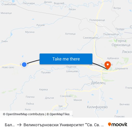 Балван / Balvan to Великотърновски Университет ""Св. Св. Кирил И Методий"" map