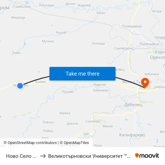 Ново Село / Novo Selo to Великотърновски Университет ""Св. Св. Кирил И Методий"" map