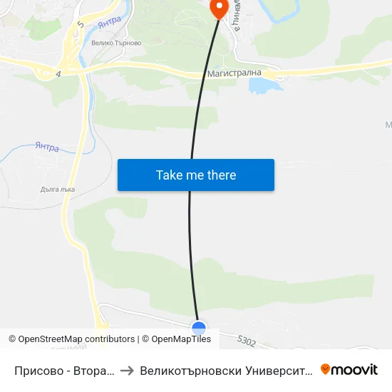 Присово - Втора / Prisovo - Second to Великотърновски Университет ""Св. Св. Кирил И Методий"" map