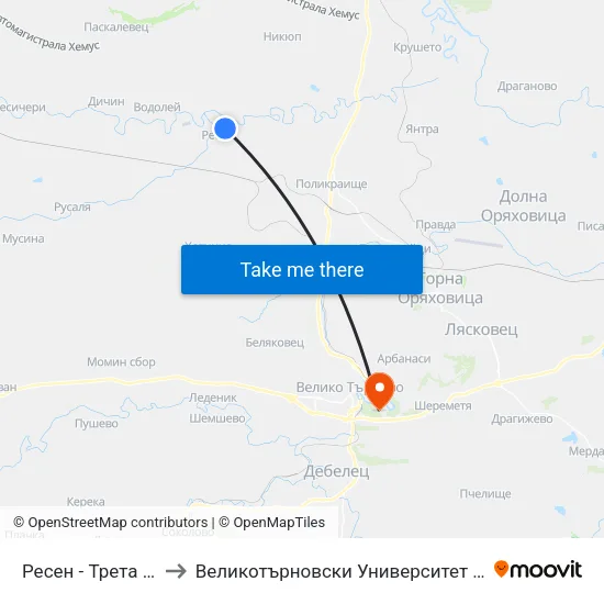 Ресен - Трета / Resen - Third to Великотърновски Университет ""Св. Св. Кирил И Методий"" map