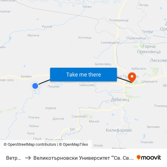 Ветринци to Великотърновски Университет ""Св. Св. Кирил И Методий"" map