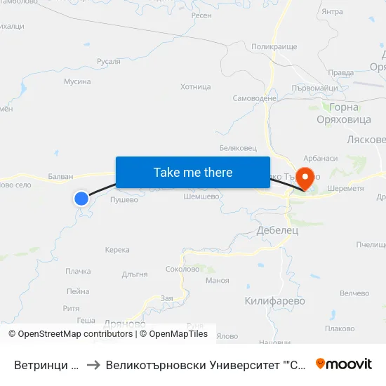 Ветринци / Vetrintsi to Великотърновски Университет ""Св. Св. Кирил И Методий"" map