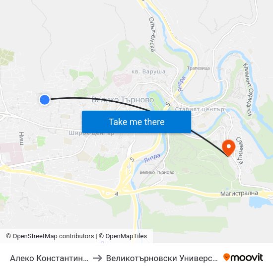 Алеко Константинов / Aleko Konstantinov to Великотърновски Университет ""Св. Св. Кирил И Методий"" map