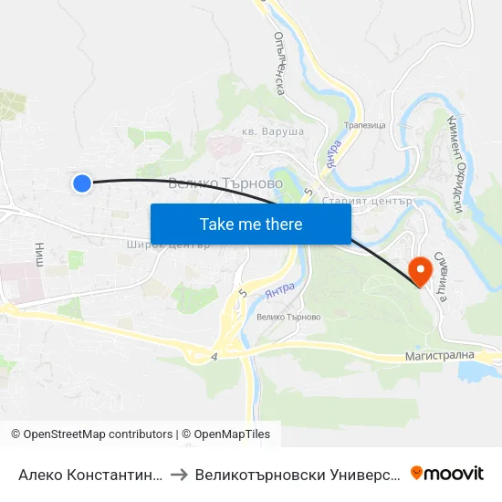 Алеко Константинов / Aleko Konstantinov to Великотърновски Университет ""Св. Св. Кирил И Методий"" map