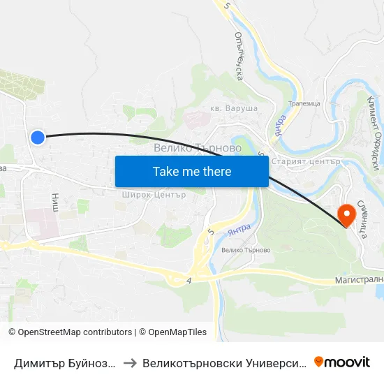 Димитър Буйнозов / Dimitar Byinozov to Великотърновски Университет ""Св. Св. Кирил И Методий"" map