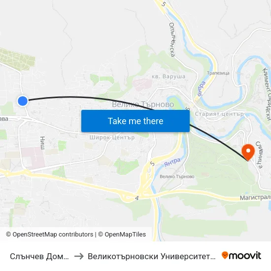 Слънчев Дом / Sunny Home to Великотърновски Университет ""Св. Св. Кирил И Методий"" map