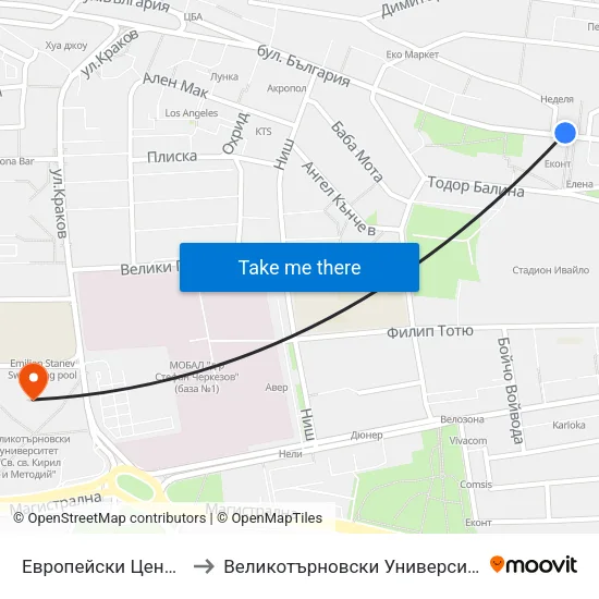 Европейски Център / European Centre to Великотърновски Университет ""Св. Св. Кирил И Методий"" map