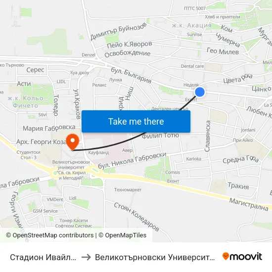 Стадион Ивайло / Ivaylo Stadium to Великотърновски Университет ""Св. Св. Кирил И Методий"" map