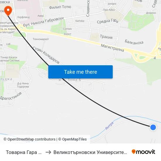 Товарна Гара / Freight Station to Великотърновски Университет ""Св. Св. Кирил И Методий"" map
