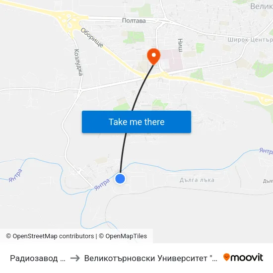 Радиозавод / Radio Plant to Великотърновски Университет ""Св. Св. Кирил И Методий"" map