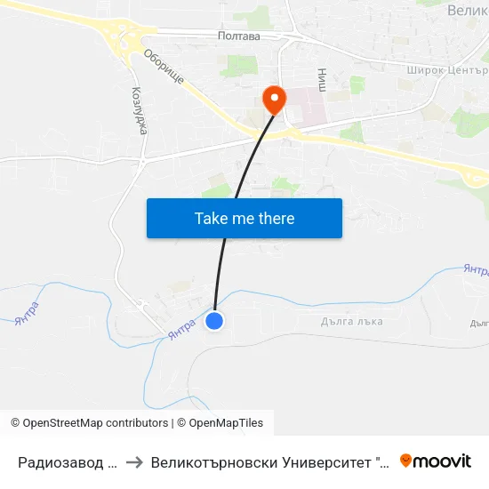 Радиозавод / Radio Plant to Великотърновски Университет ""Св. Св. Кирил И Методий"" map