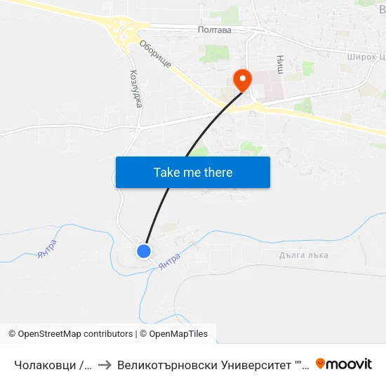 Чолаковци / Cholakovtsi to Великотърновски Университет ""Св. Св. Кирил И Методий"" map