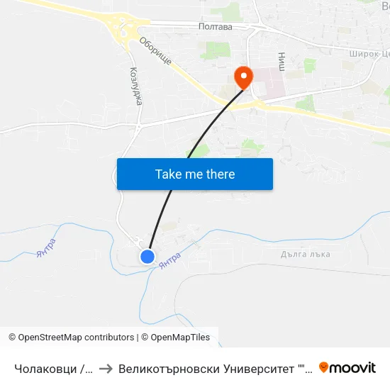 Чолаковци / Cholakovtsi to Великотърновски Университет ""Св. Св. Кирил И Методий"" map