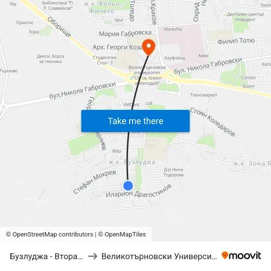 Бузлуджа - Втора / Buzludzha - Second to Великотърновски Университет ""Св. Св. Кирил И Методий"" map