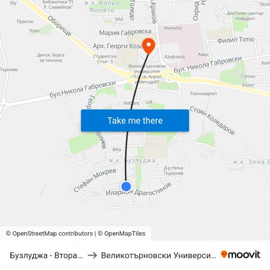 Бузлуджа - Втора / Buzludzha - Second to Великотърновски Университет ""Св. Св. Кирил И Методий"" map