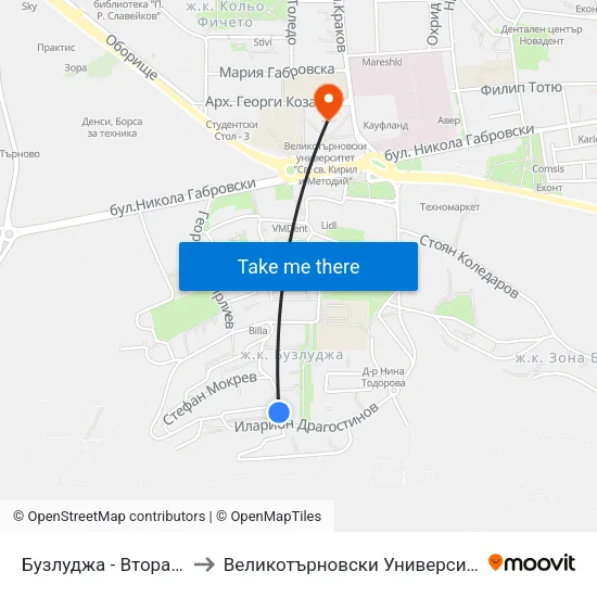 Бузлуджа - Втора / Buzludzha - Second to Великотърновски Университет ""Св. Св. Кирил И Методий"" map