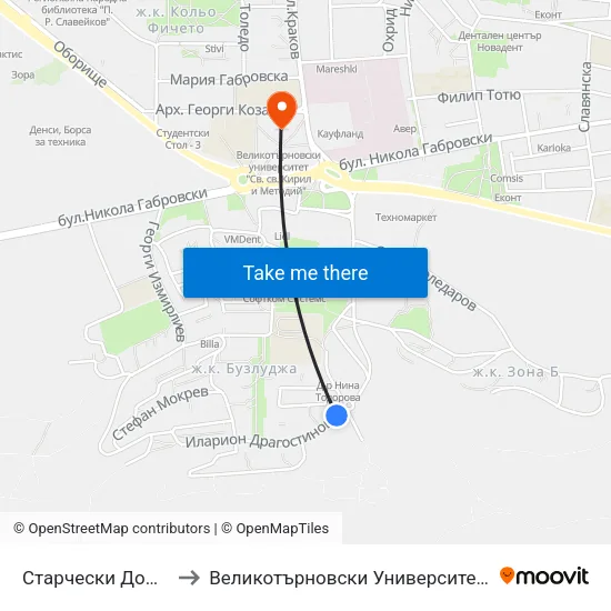 Старчески Дом / Nursing Home to Великотърновски Университет ""Св. Св. Кирил И Методий"" map