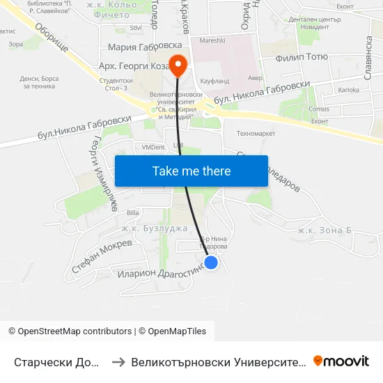 Старчески Дом / Nursing Home to Великотърновски Университет ""Св. Св. Кирил И Методий"" map