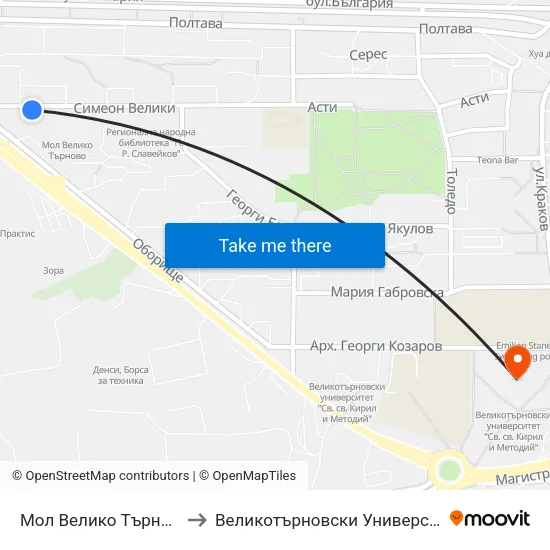 Мол Велико Търново / Mall Veliko Tarnovo to Великотърновски Университет ""Св. Св. Кирил И Методий"" map