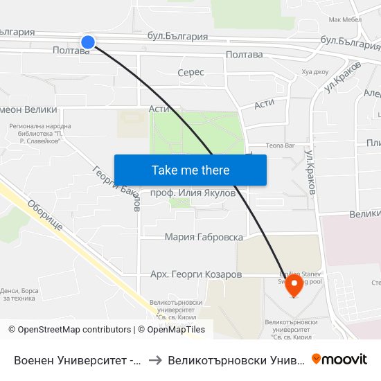 Военен Университет - Втора / Military University - Second to Великотърновски Университет ""Св. Св. Кирил И Методий"" map