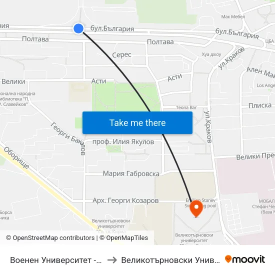 Военен Университет - Втора / Military University - Second to Великотърновски Университет ""Св. Св. Кирил И Методий"" map