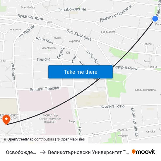 Освобождение - Първа to Великотърновски Университет ""Св. Св. Кирил И Методий"" map