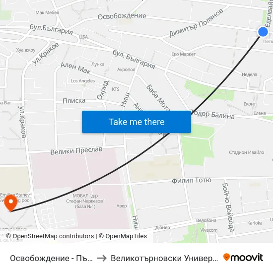 Освобождение - Първа / Osvobozhdenie - First to Великотърновски Университет ""Св. Св. Кирил И Методий"" map