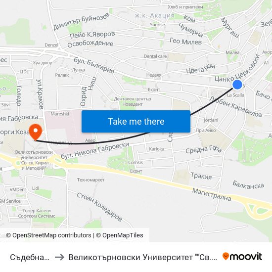 Съдебна Палата to Великотърновски Университет ""Св. Св. Кирил И Методий"" map