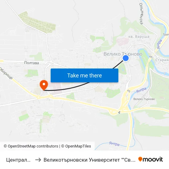 Централна Поща to Великотърновски Университет ""Св. Св. Кирил И Методий"" map