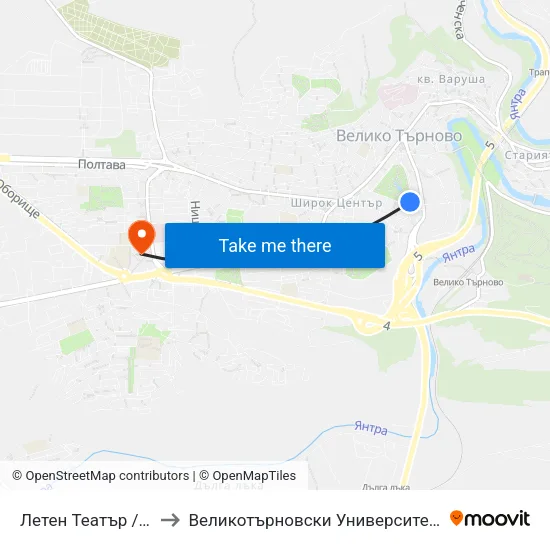 Летен Театър / Summer Theatre to Великотърновски Университет ""Св. Св. Кирил И Методий"" map