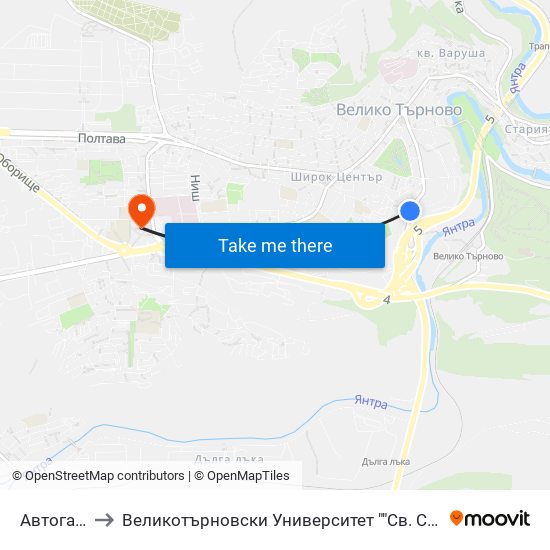 Автогара Юг to Великотърновски Университет ""Св. Св. Кирил И Методий"" map